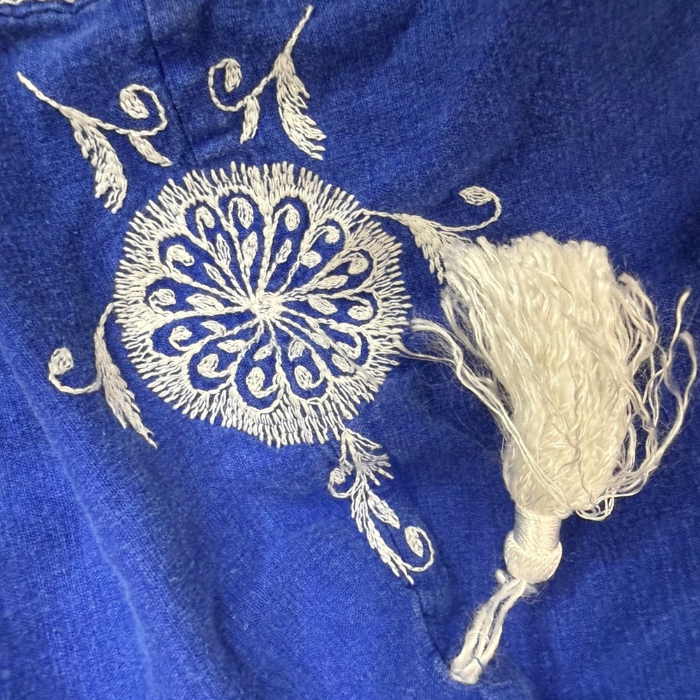 Soft Surroundings Blue Embroidered Hooded Beach Maxi Dress Small Linen Blend - Picture 10 of 14